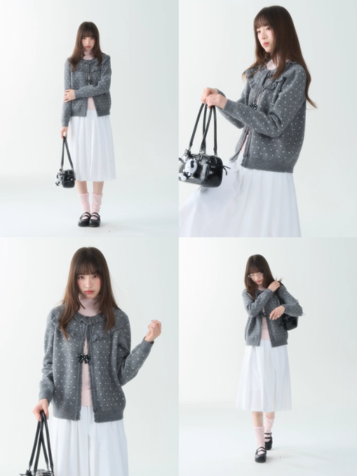 罐头士多所 - "Sweet Mist" Grey Polka Dot Knit Cardigan
