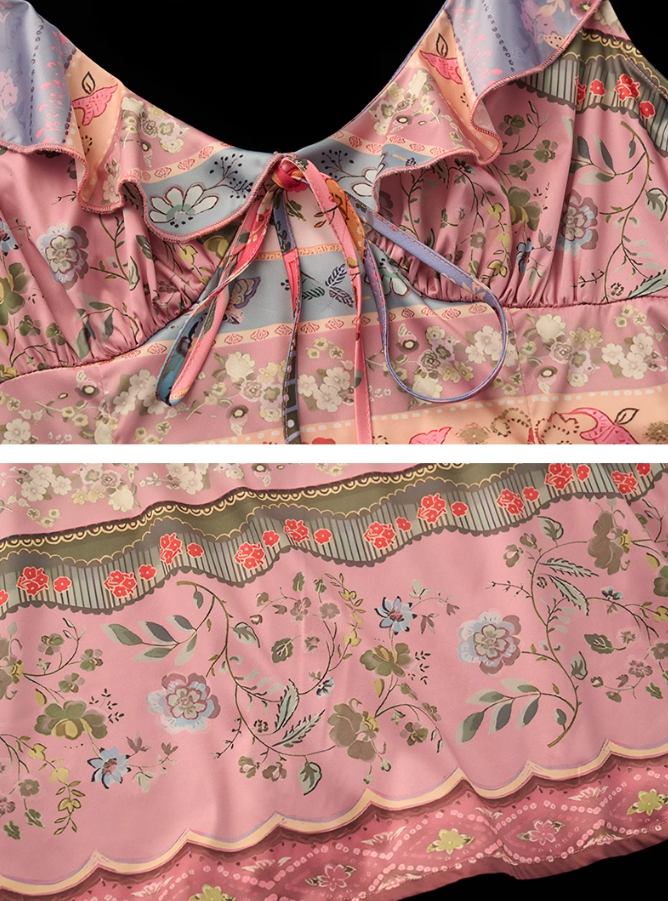 MAMC - Ruffled Floral Stripe Mini Dress – Sweet Pink Waist-Cinched Summer Fit