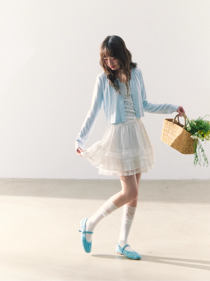 罐头粪便 - Sweet Bow Waist Design Multi-Layer Lace A-Line Skirt