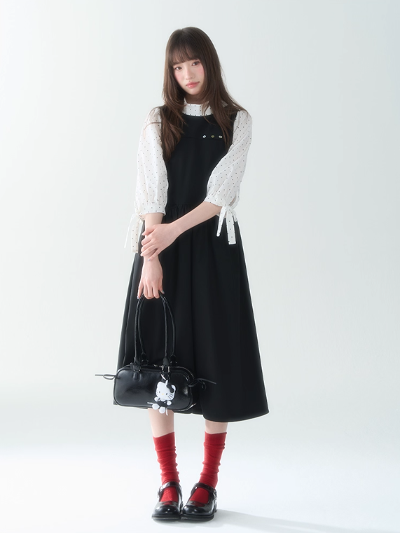 罐头士多所 - Misty Noir Polka Dot Midi Dress