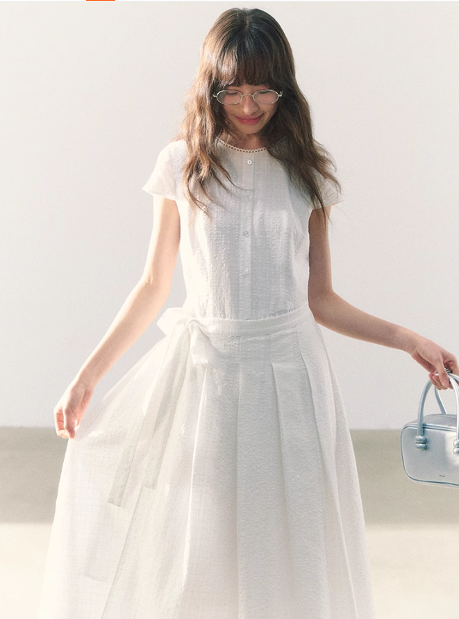 罐头粪便 - Summer Picnic Gingham Mini Dress – Short Sleeves & Waist Tie Detail