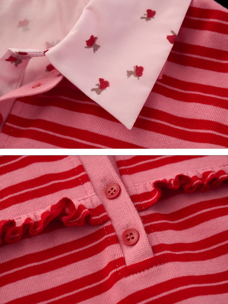 MAMC - Red Striped Layered-Look Polo Tee