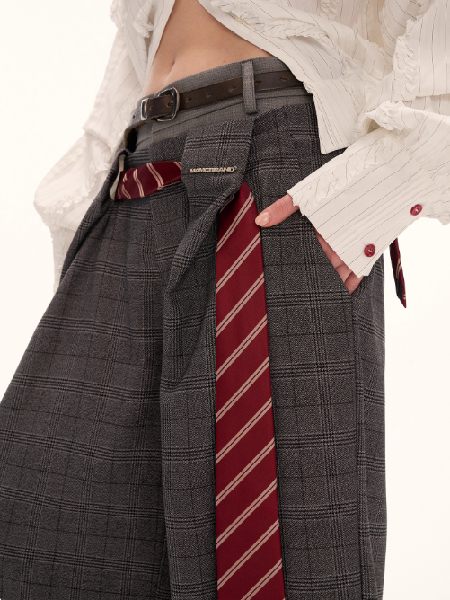 MAMC - Double Waistband Plaid Wide-Leg Trousers – High-End Loose Straight Pants