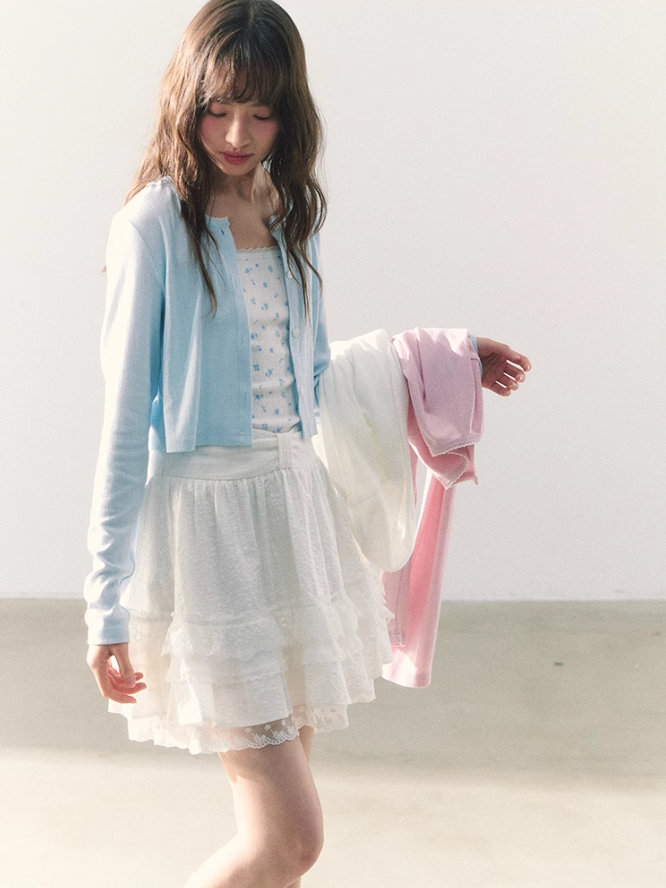 罐头粪便 - Sweet Bow Waist Design Multi-Layer Lace A-Line Skirt