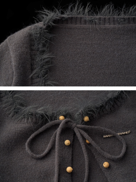 MAMC - Cropped Fuzzy-Trim Knit Cardigan