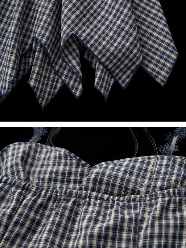 MAMC - Asymmetrical Blue Plaid Lace-Up Dress