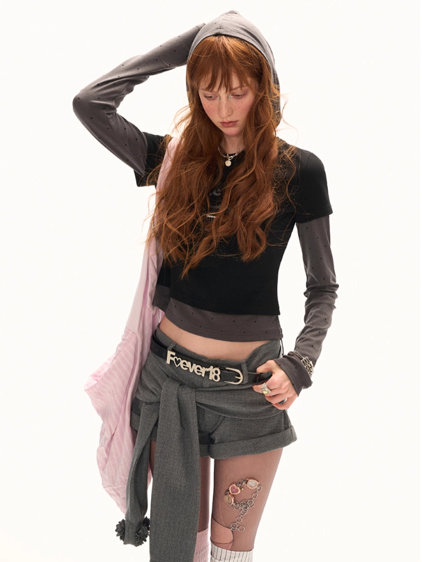 MAMC - Layered-Look Polka Dot Hoodie