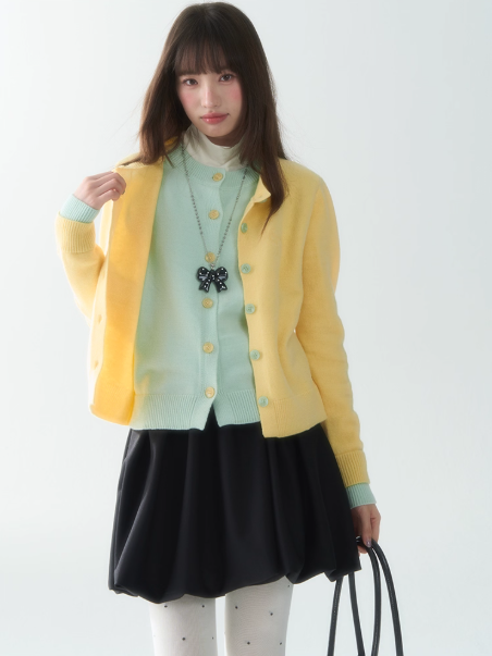 罐头士多所 - "Sugar Trap" Sweet Embroidered Faux Two-Piece Knit Cardigan