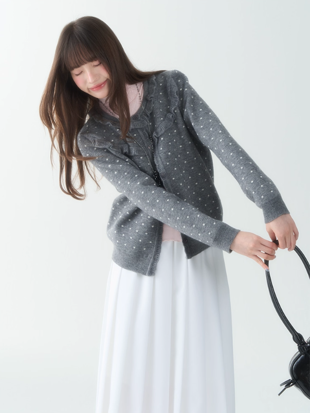 罐头士多所 - "Sweet Mist" Grey Polka Dot Knit Cardigan
