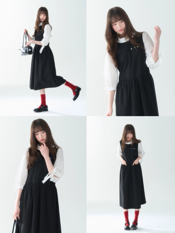 罐头士多所 - Misty Noir Polka Dot Midi Dress