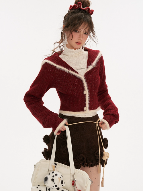 MAMC - Contrast Knit Sailor Collar Cardigan