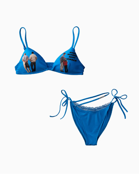 MAMC - Backless Glow Bikini Set in Deep Blue – Artsy Resort Look with Portrait Print