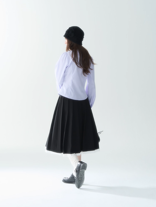 罐头士多所 - "Purple Whisper" Autumn Striped Lace Trim Long Sleeve Shirt