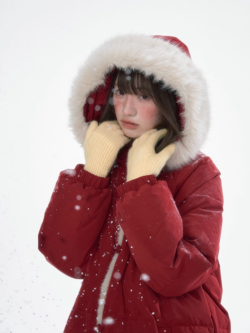 罐头士多所 Christmas Red Hooded Down Jacket