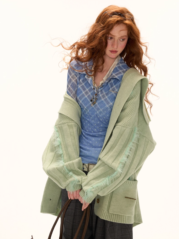 MAMC - Gradient Mesh Plaid Long-Sleeve Top