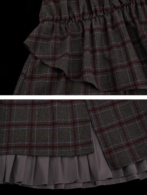 MAMC - Vintage Plaid Faux-Layered Midi Skirt