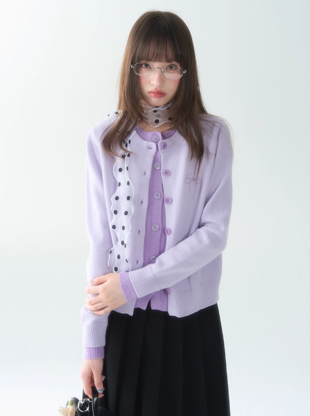罐头士多所 - "Sugar Trap" Sweet Embroidered Faux Two-Piece Knit Cardigan