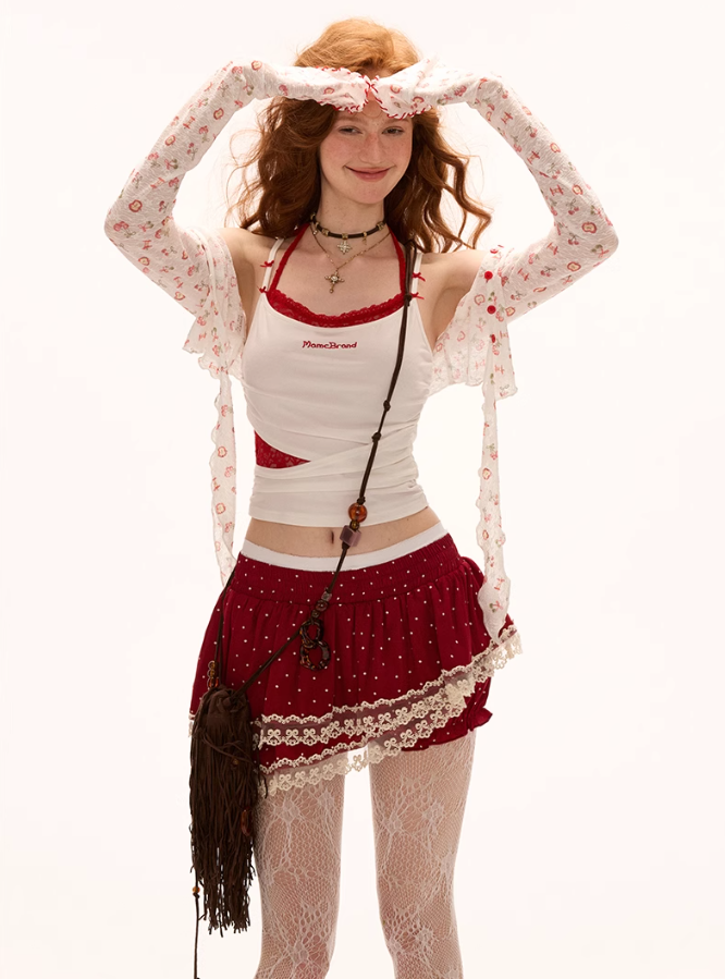 MAMC - Double-Layer Asymmetric Polka Dot Skirt with Built-In Bloomers