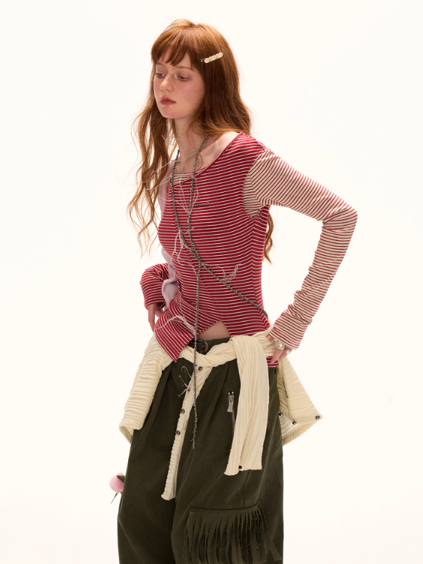 MAMC - Slim Fit Striped Two-Tone Top