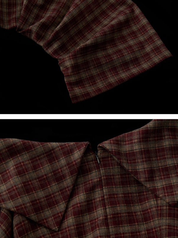 MAMC - Burgundy Grunge Off-Shoulder Plaid Dress