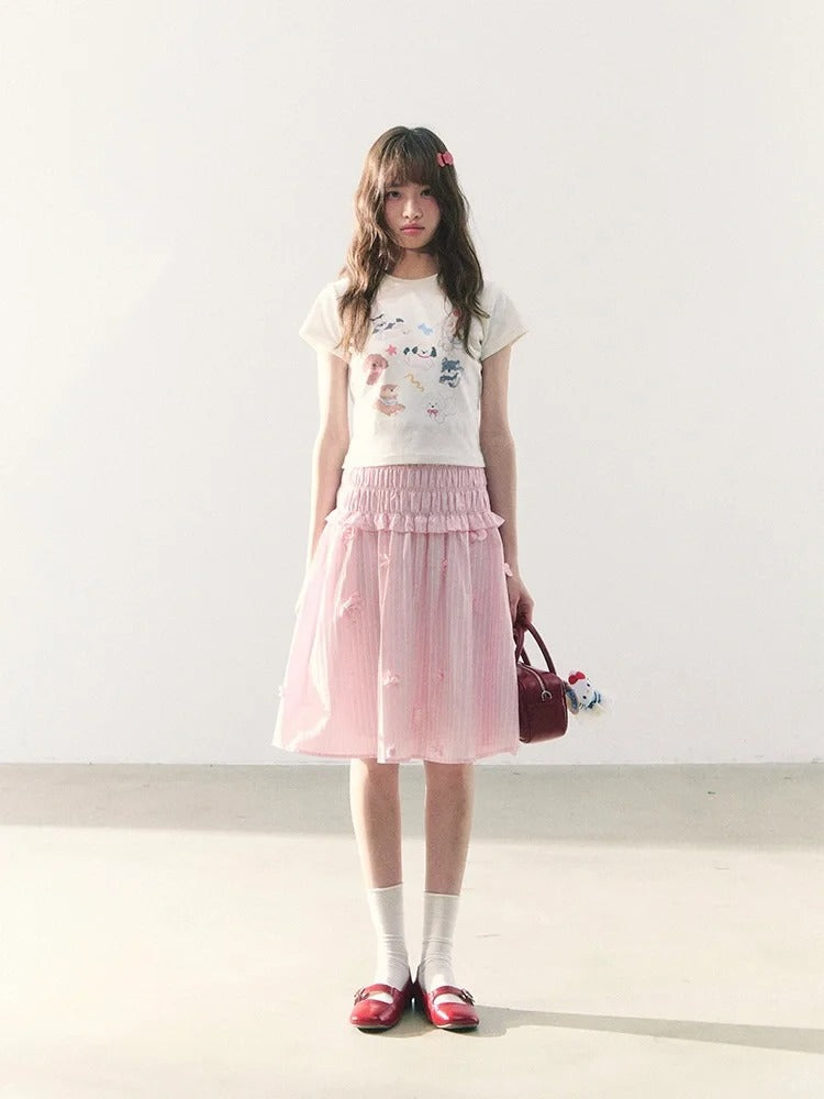 罐头粪便 - Two-Way Striped Ruched Cami Dress – 3D Floral Sweetheart Look