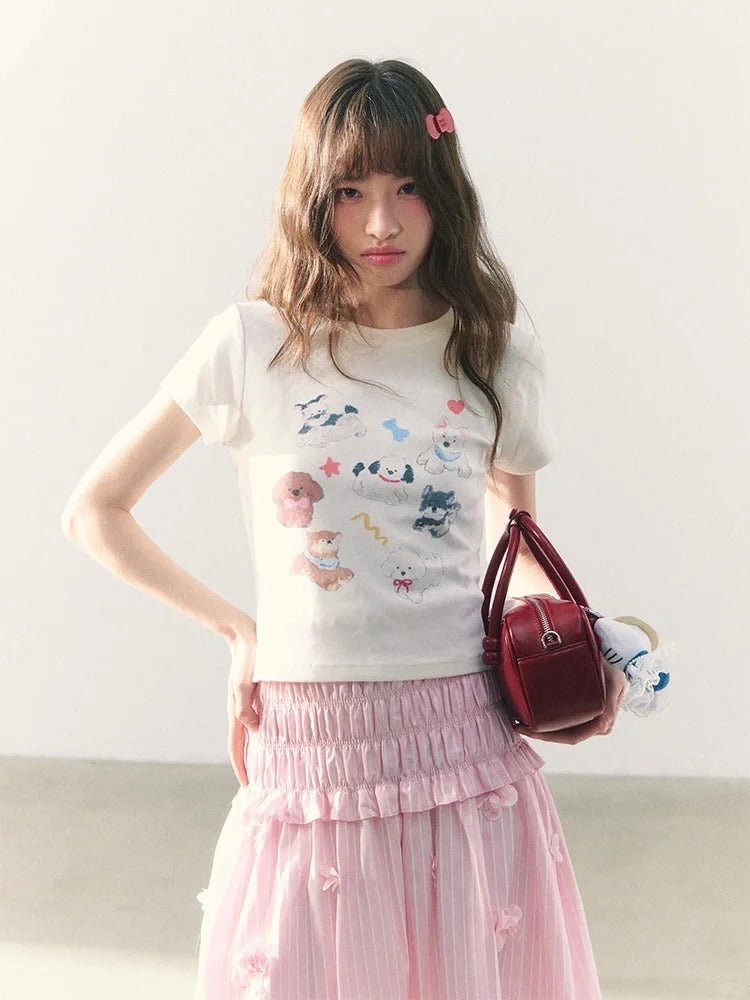 罐头粪便 - Two-Way Striped Ruched Cami Dress – 3D Floral Sweetheart Look