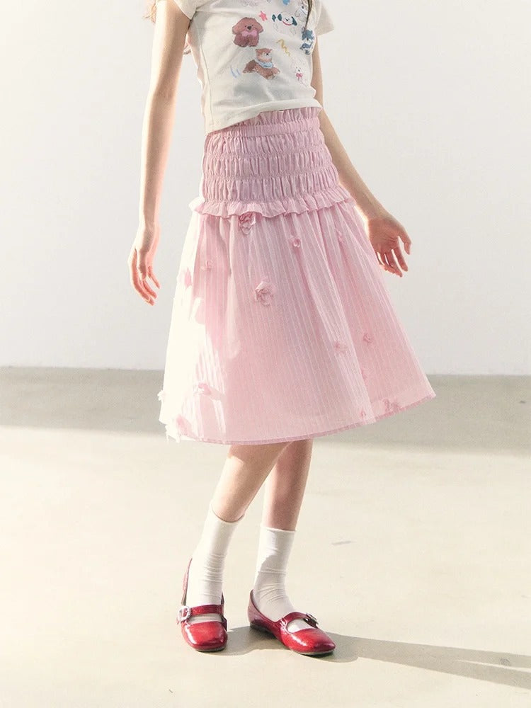 罐头粪便 - Two-Way Striped Ruched Cami Dress – 3D Floral Sweetheart Look