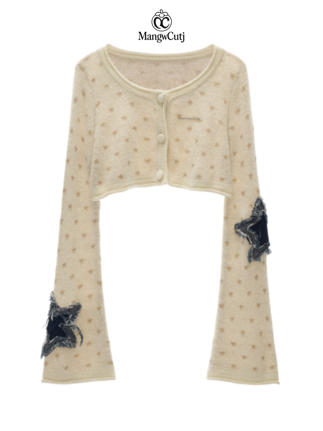 MAMC - Star Patch Cropped Knit Cardigan (Frosted Cream)