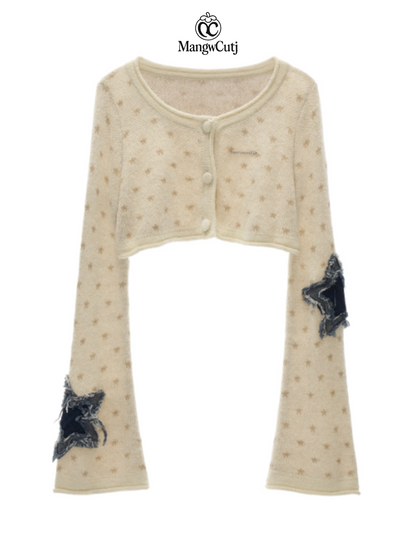 MAMC - Star Patch Cropped Knit Cardigan (Frosted Cream)