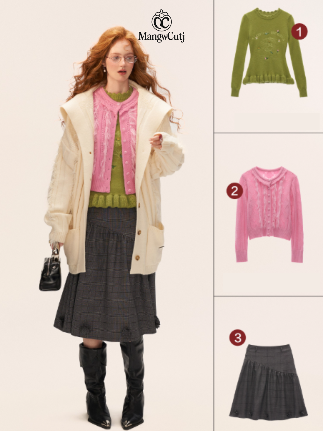 MAMC - Lazy Knit Cardigan with Contrast Stitching (Vintage Cream)