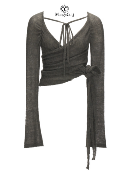 MAMC - Luna Sheer Wrap Knit Top (Smoky Grey)