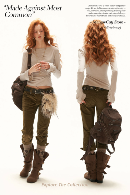 MAMC - Light Apricot Twisted Ruched Lyocell Long Sleeve Top
