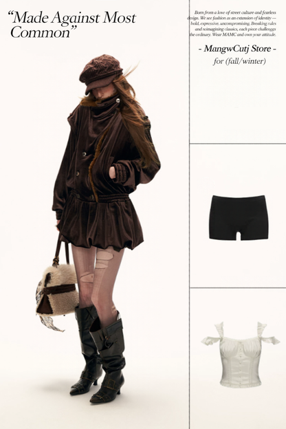 MAMC - Brown Bubble-Hem Faux Fur Panel Dress