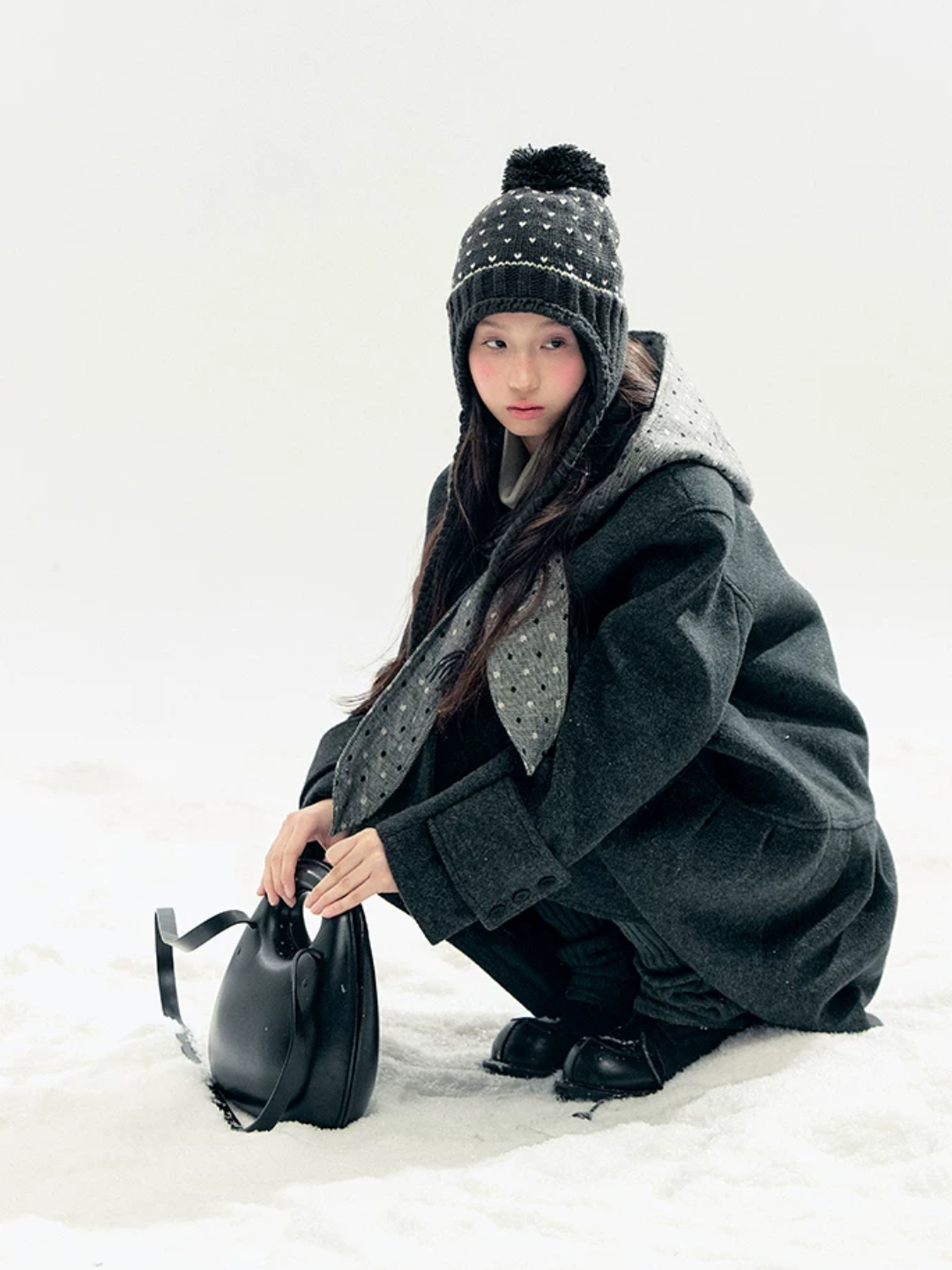 Horridale - "Winter Chime" Double-Breasted Quilted Wool-Blend Coat (Smoky Purple/ Ash Gray)