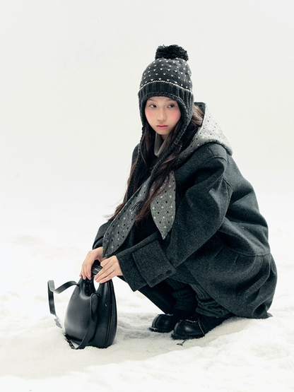 Horridale - "Winter Chime" Double-Breasted Quilted Wool-Blend Coat (Smoky Purple/ Ash Gray)