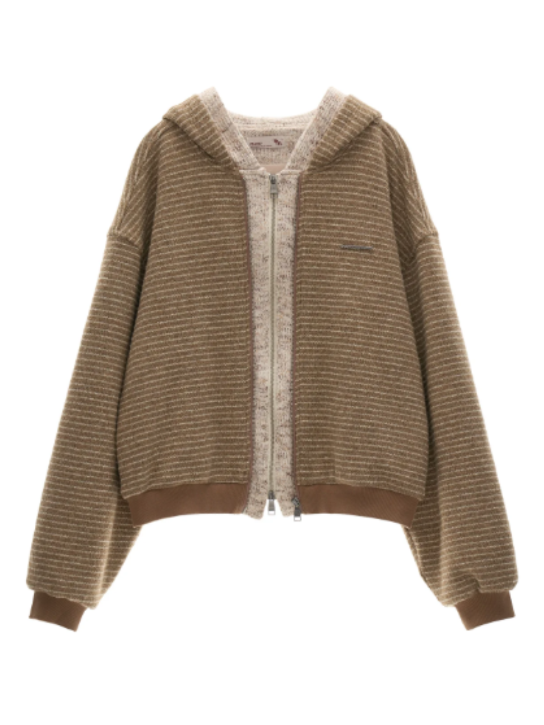 MAMC - Brown Faux-Layered Striped Hooded Knit Sweatshirt