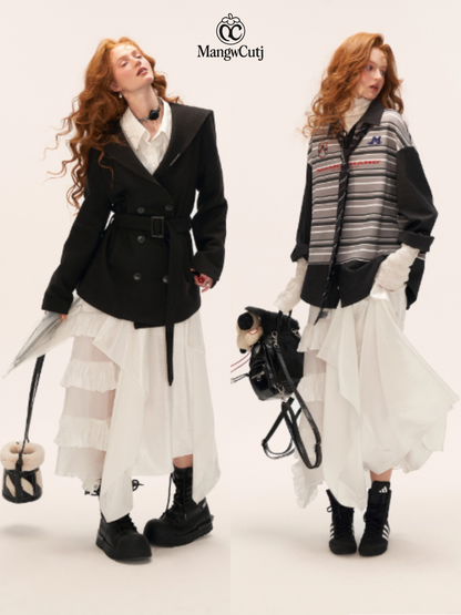 Aurora Layered Asymmetrical Midi Skirt WE847 (Ivory White)