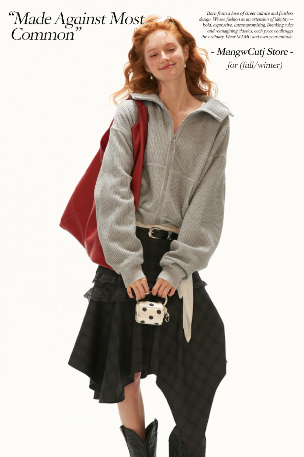 MAMC - Gray Textured Knit Cropped Jacket with Adjustable Snap Collar