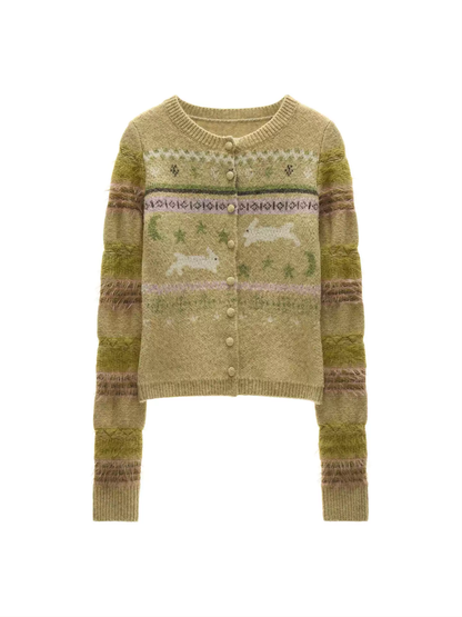 MAMC - Green Fair Isle Rabbit Knit Cardigan