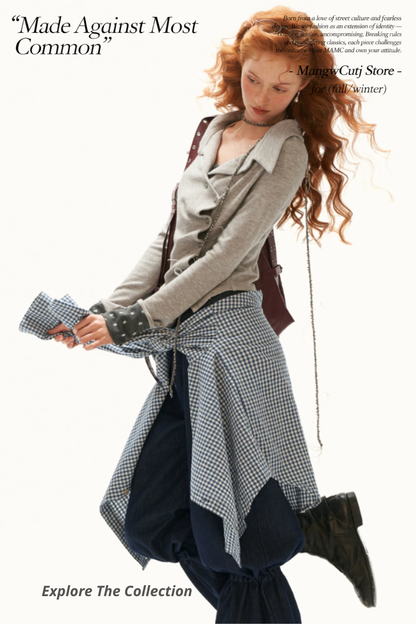 MAMC - Gray Star-Print Layered Polo Collar Long Sleeve Top