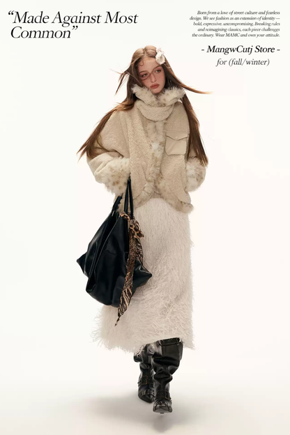 MAMC - Beige Faux Shearling Batwing Jacket