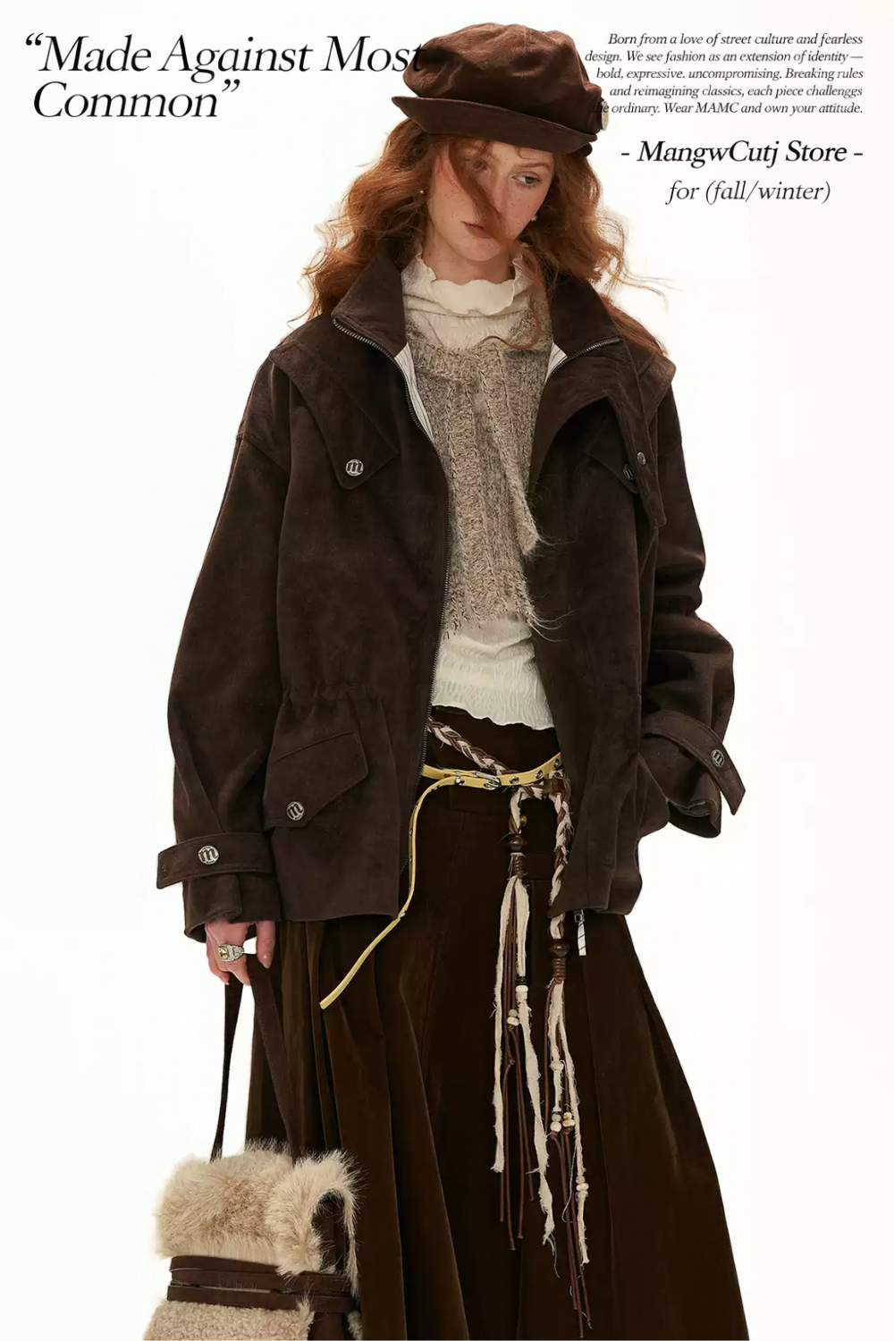 MAMC - Khaki Textured Hooded Knit Sweater with Flare Sleeves