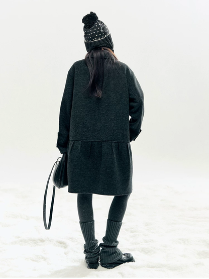 Horridale - "Winter Chime" Double-Breasted Quilted Wool-Blend Coat (Smoky Purple/ Ash Gray)