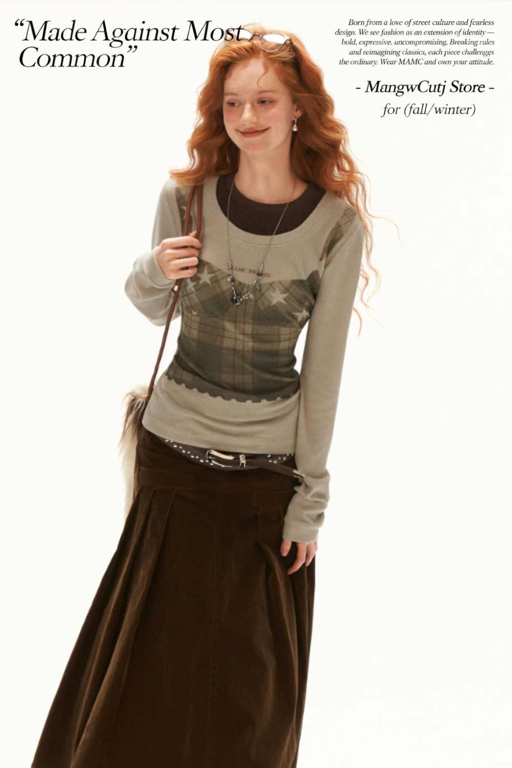 MAMC - Star Plaid Faux-Layer Fitted Knit Top – Light Khaki