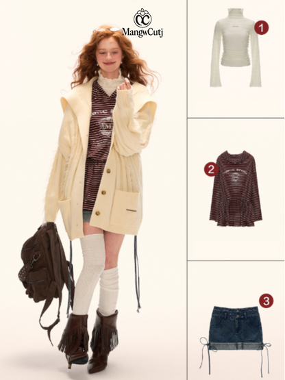 MAMC - Lazy Knit Cardigan with Contrast Stitching (Vintage Cream)