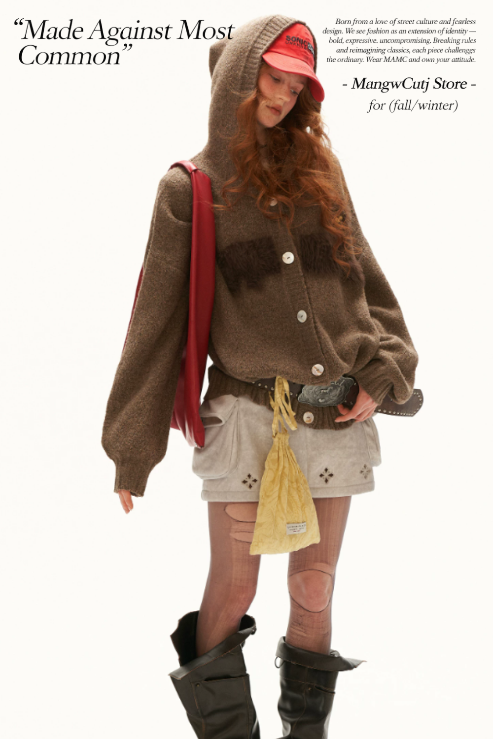 MAMC - Vintage Brown Cat Silhouette Hooded Knit Cardigan
