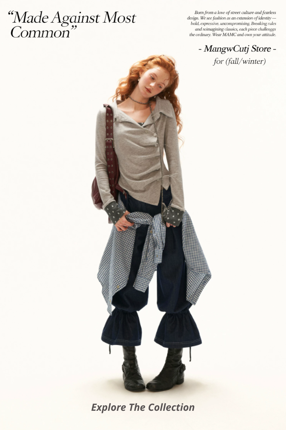 MAMC - Gray Star-Print Layered Polo Collar Long Sleeve Top