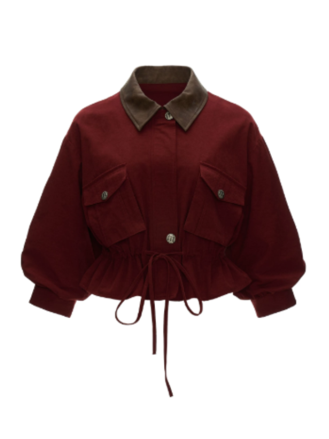 MAMC - Red Textured Snowflake-Fleece Utility Jacket with Faux Leather Collar