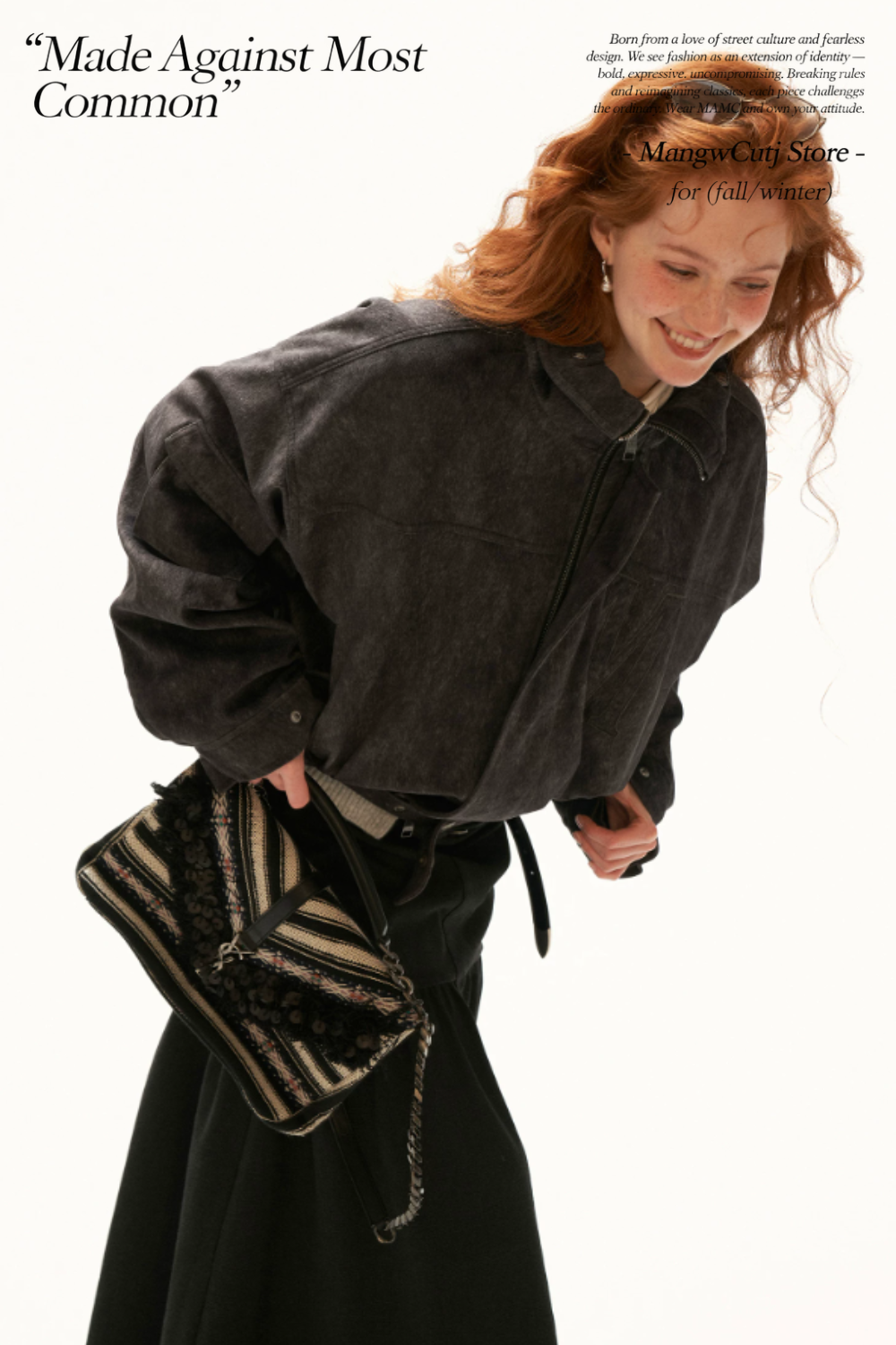 MAMC - Gray Faux-Horsehair Textured Cropped Jacket with Metal Snap Collar