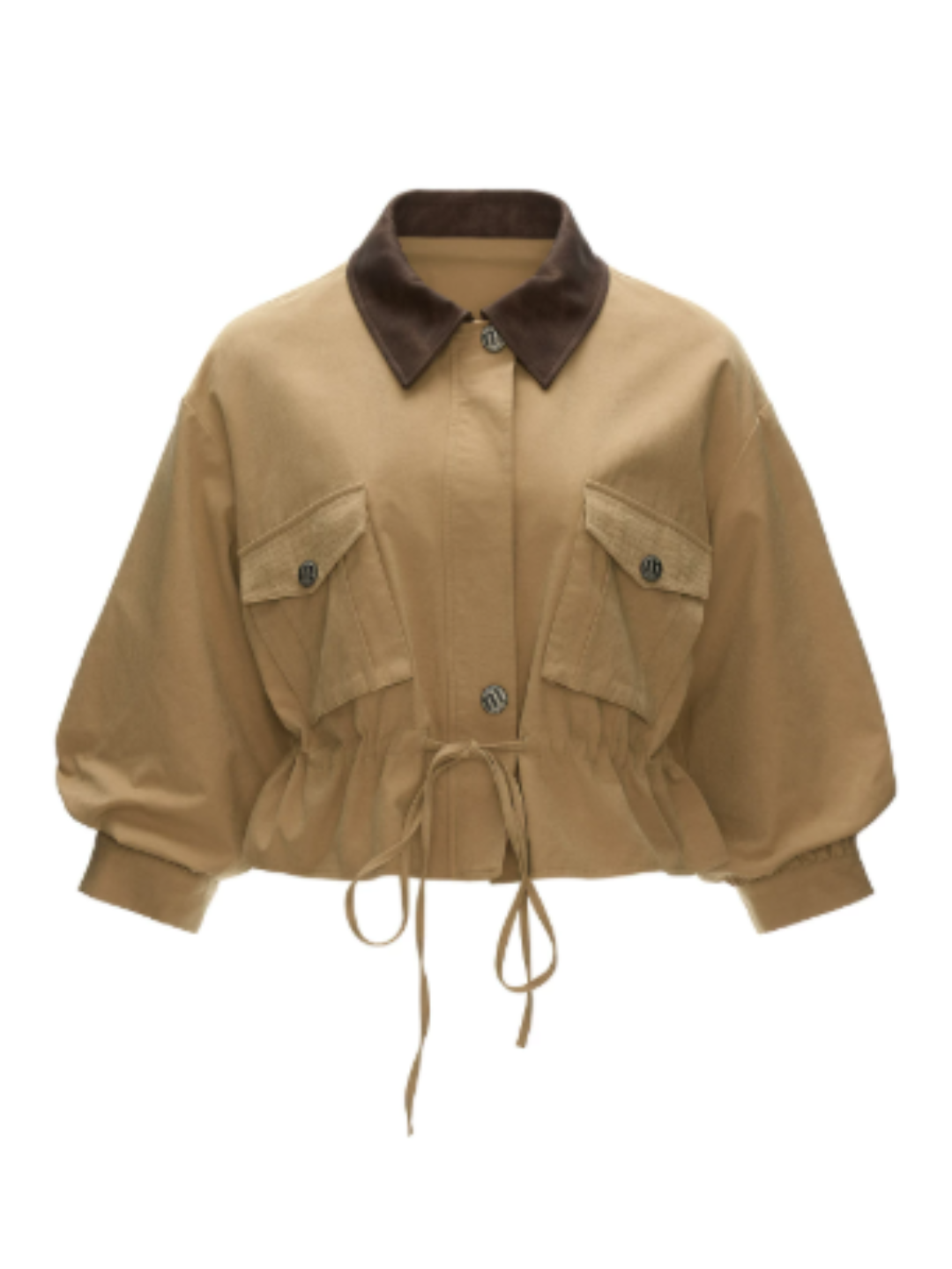 MAMC - Khaki Textured Snowflake-Fleece Utility Jacket with Faux Leather Collar